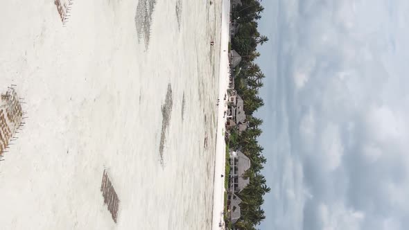 Zanzibar Tanzania  Vertical Video of Low Tide in the Ocean Near the Coast Slow Motion alt