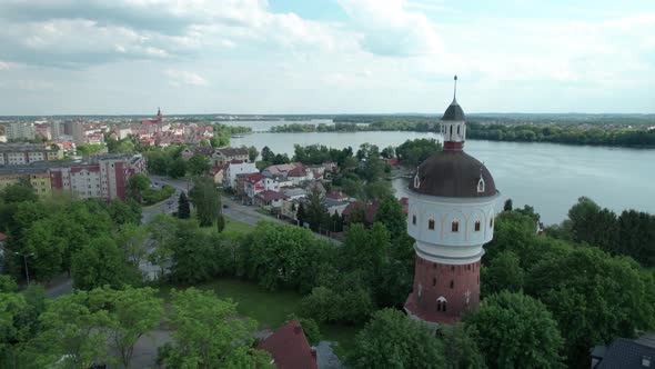 Water tower of Elk, in Mazury, region of the 1000 lakes, german architecture. alt