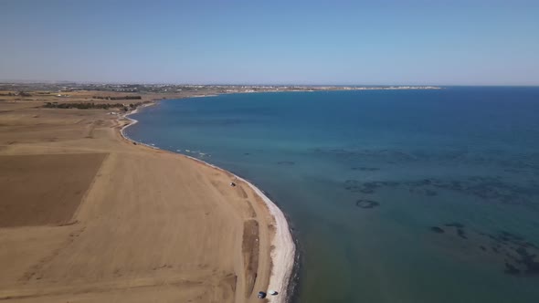 Cyprus beach at daytime. Mediterranean Sea. Beautiful views of the coast. Larnaca District.