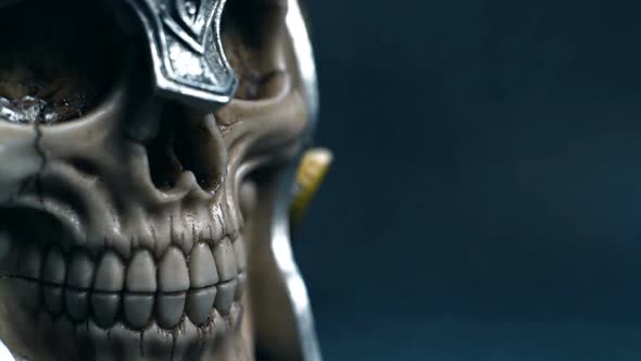 Human Skull In Metal Helmet