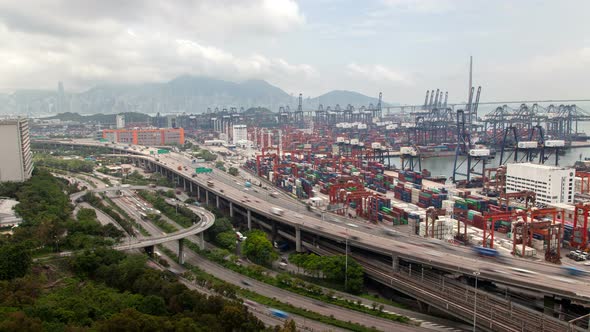 Timelapse Wide Overpass Hong Kong Roads with Heavy Traffic alt