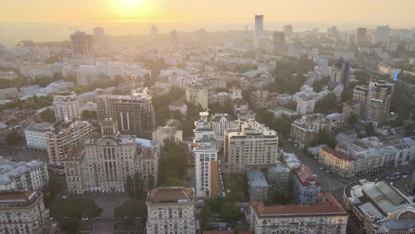 Ukraine, Kyiv : City Center in the Morning at Sunrise. Aerial View. Kiev. alt