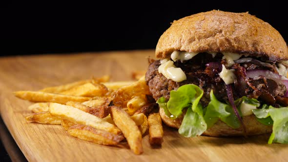 Typical American Fast Food  Hamburger with Fries alt