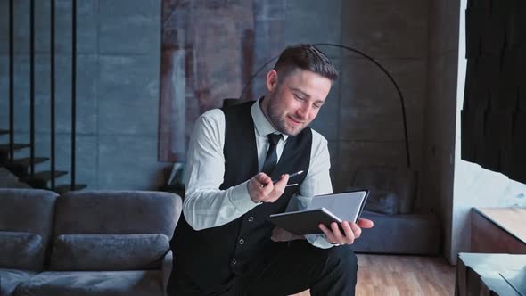 Young Business Man Caucasian Nationality with Beard Middle Aged Classic Clothes White Shirt Black alt