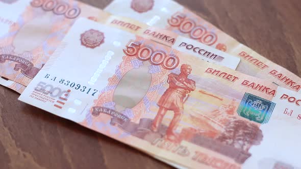 Banknotes Of Russian Rubles On The Table