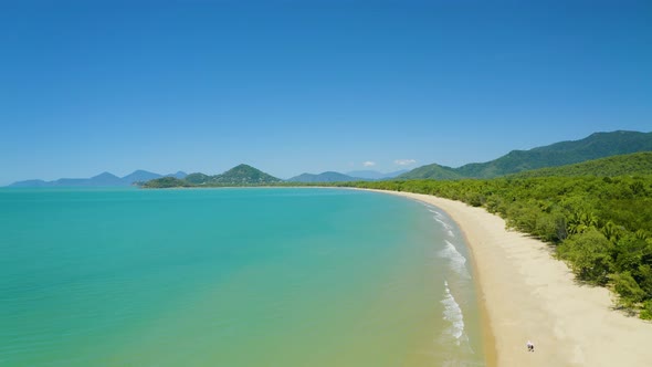 Aerial, View On Huge Beach And Australian Coastline In Palm Cove, Cairns In Queensland, Australia 