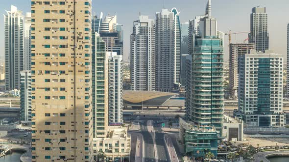 Amazing Colorful Dubai Marina Skyline During Sunset Timelapse alt