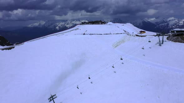 Aerial View of the Ski Lift in the Snowy Mountains
