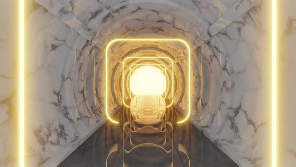 Yellow Neon Light in Marble Tunnel