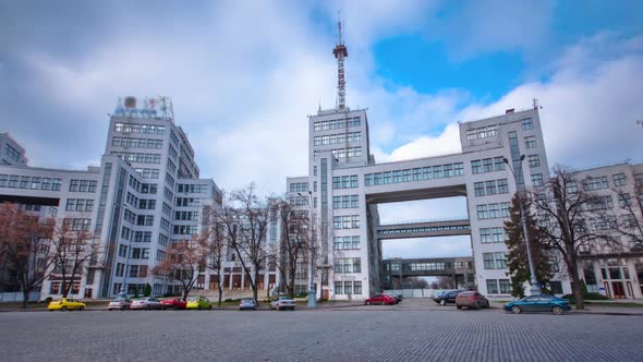 State Industry Building the Palace of Industry or "Gosprom" Timelapse Hyperlapse alt