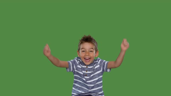 Green Screen Video Little Boy Raising Arms