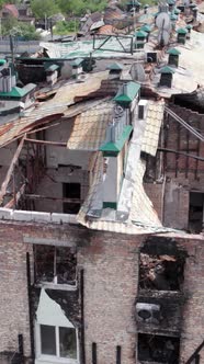 Vertical Video of a Damaged House During the War in Ukraine alt