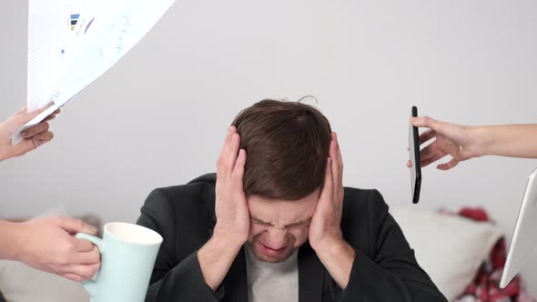 Stressed Business Man Tired of Busy Corporate Life alt