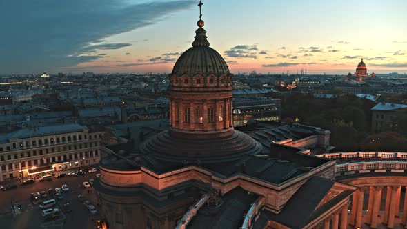 Night Time View at Kazan Cathedral Historic Building in the Saint Petersburg