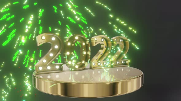 Rotating gold lettering 2022 and fireworks