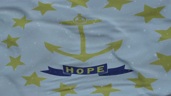 Rhode Island Winter Flag with Snowflakes Background alt