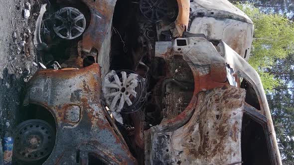 Vertical Video of Destroyed and Shot Cars in the City of Irpin Ukraine alt