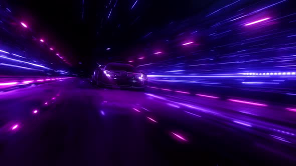 A Sports Car Accelerates On An Abstract