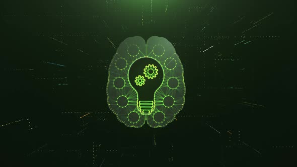 Scan Brain with Idea Bulb and AI Gears