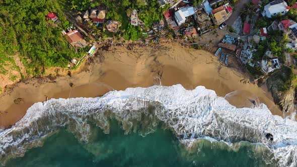 Aerial Drone Fly Above Mazunte White Sand Beach Mermeijta Rinconcito Mexican Sea alt