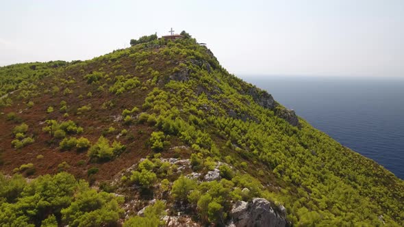 Flying over Shiza Cross In Kampi, Zakynthos, Greece alt