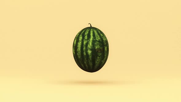 Animation 3D Water Melon Spinning in the Air