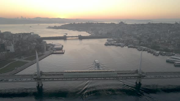 Aerial view of Istanbul Golden horn at Sunrise