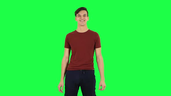 Surprised Guy with Shocked Wow Face Expression. Green Screen alt