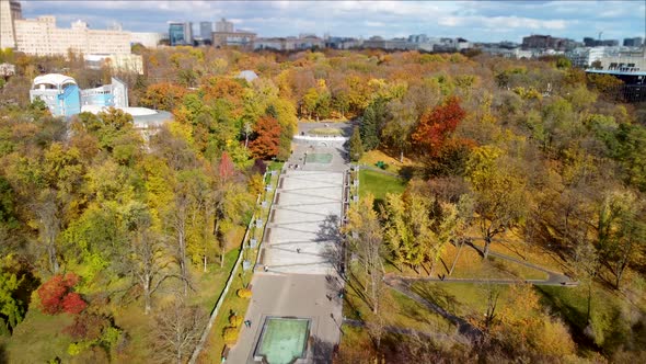 Autumn aerial Cascade in city park Kharkiv Ukraine