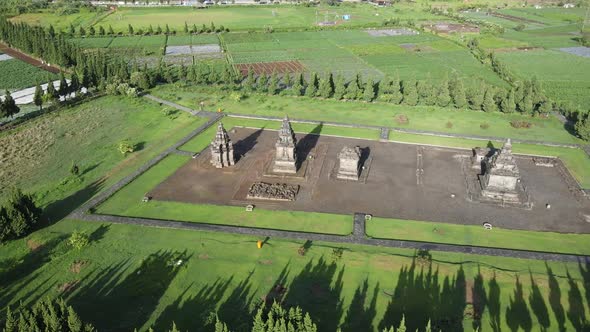 Aerial view of Arjuna temple complex at Dieng Plateau. alt