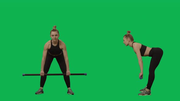 Young Woman Doing Bar Exercises Squats and Tilts alt