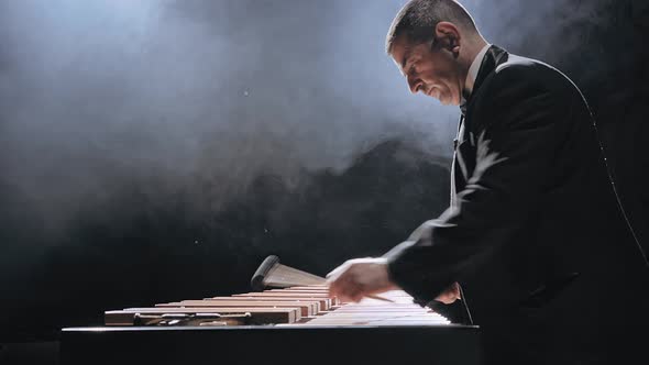 Musician Man Playing Xylophone or Marimba