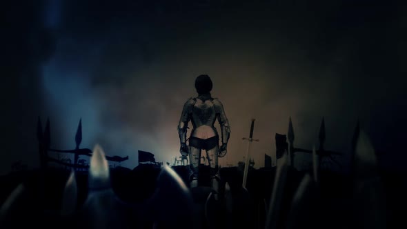 Joan Of Arc Wearing Armor Surrounded By Her Army alt