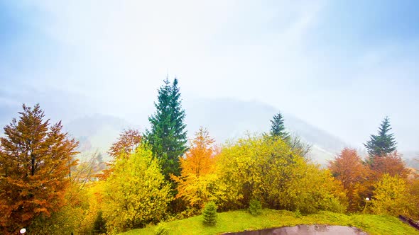 Autumn Landscape with Fog in the Mountains