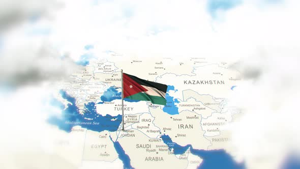 Jordan Map And Flag With Clouds