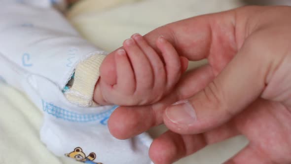 Dad Holding Newborn Baby's Hand