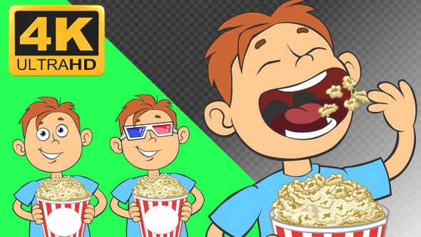 Cartoon boy eating popcorn