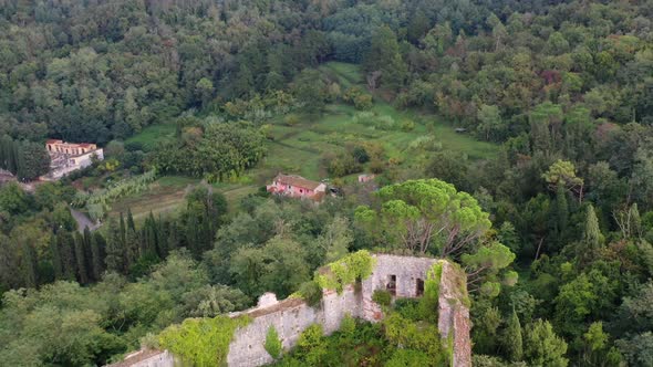 Aerial View an Abandoned Castle Castello Di Ripafratta in Tuscany Italy alt