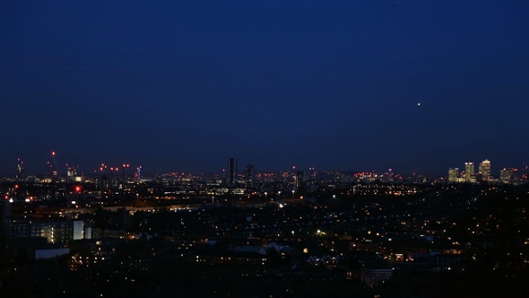 London Skyline Night Cranes Timelapse