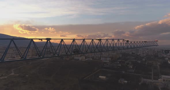 Sofia at Sunset. Landscape View From Construction Tower Crane at Tall Building alt