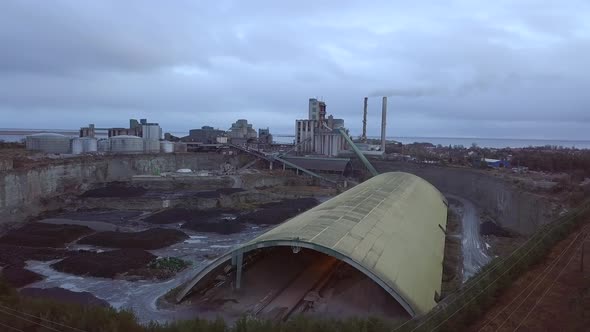 Aerial View Flying Over Industrial Area