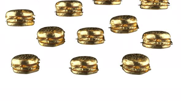rotating gold Burger on a white background render 3D