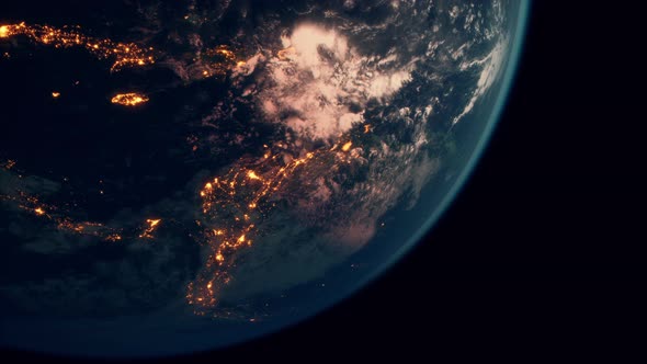 Sphere of Nightly Earth Planet in Outer Space alt