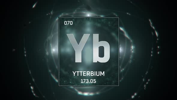Ytterbium as Element 70 of the Periodic Table on Green Background in English Language