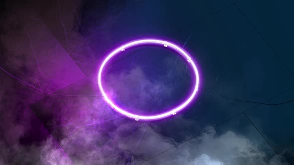 Neon purple circle sign glowing on marble wall, looped switch alt