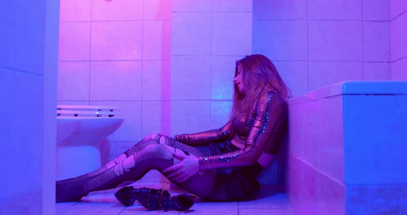 phobia, alienation-mentally disturbed woman tears off her pantyhose alt