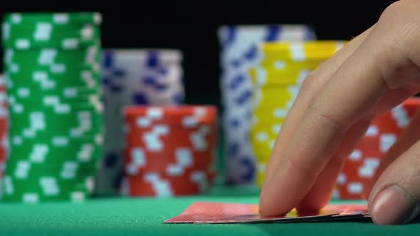 Successful Poker Player Holding Royal Flush Card Combination. Leader, Winner alt