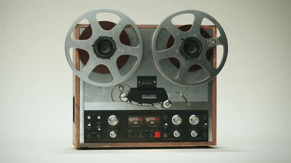 Retro analog reel-to-reel magnetic tape recorder.  Vintage audio recorder. alt