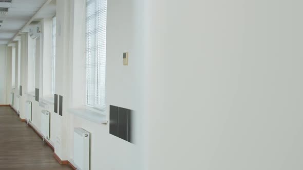 Workspace the Interior of Empty Office Space with Panoramic Windows a Walk Through the Office Space alt