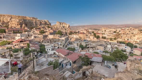 Urgup Town Aerial View From Temenni Hill in Cappadocia Region of Turkey Timelapse alt